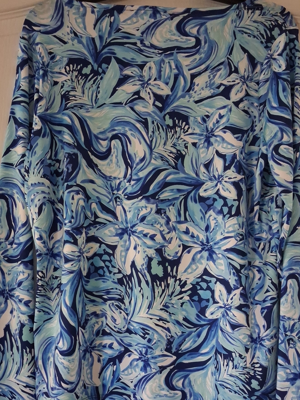 Women’s Blue Floral Long-Sleeve Top (Golf Shirt) - Picture 2 of 3